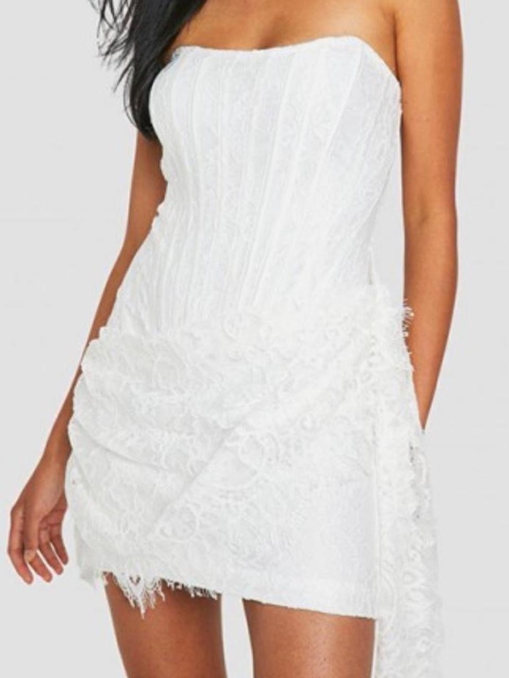 Boohoo White Strapless Lace Mini Dress